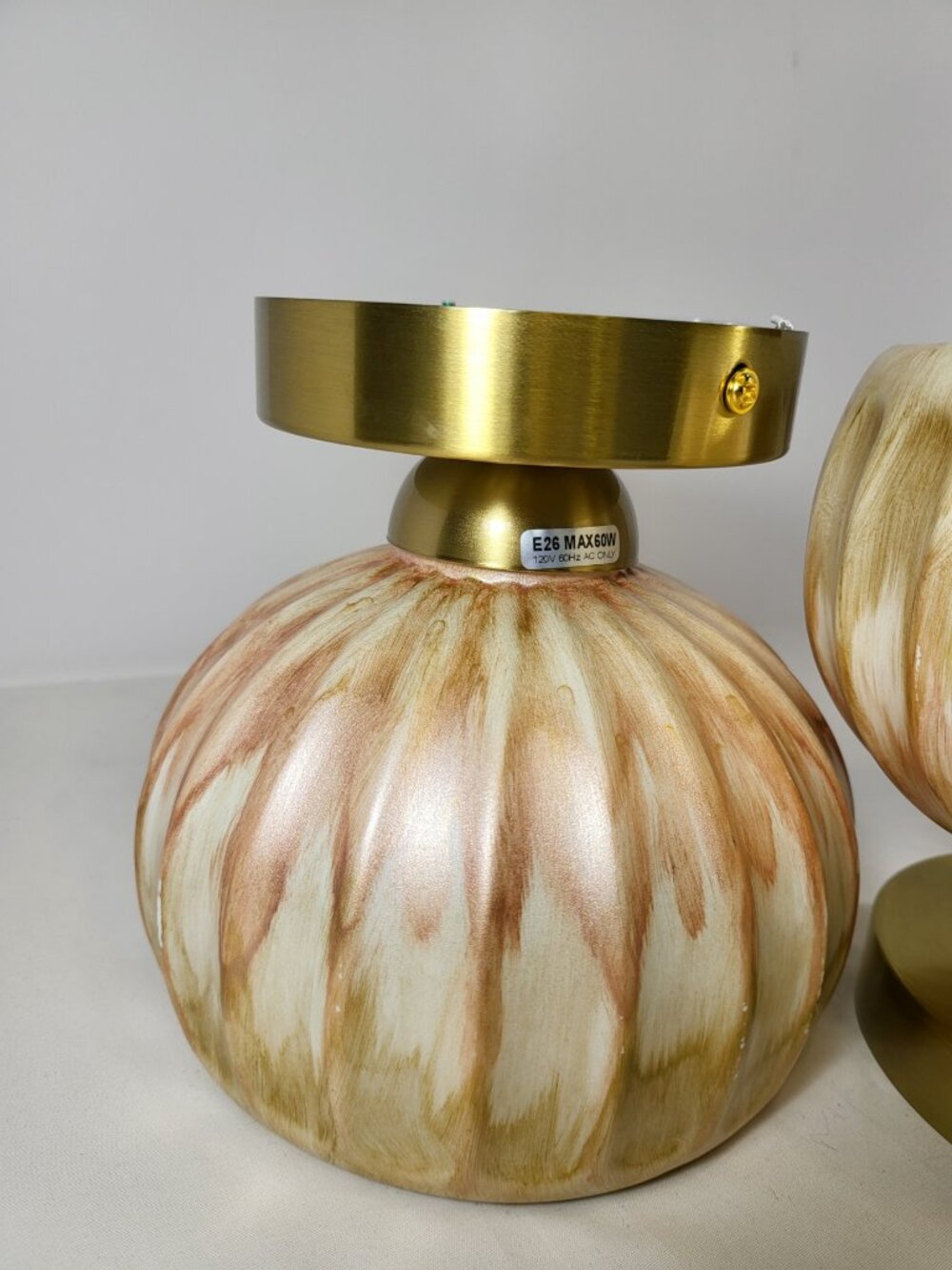 Pair of Vintage Mid-Century Style Fluted Ceramic Semi-Flush Mount Ceiling Lights - Picture 10 of 12